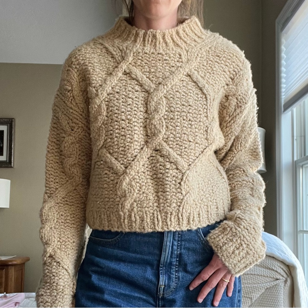 J.Crew Cashmere Tan Chunky Cable Knit Sweater | Size Small